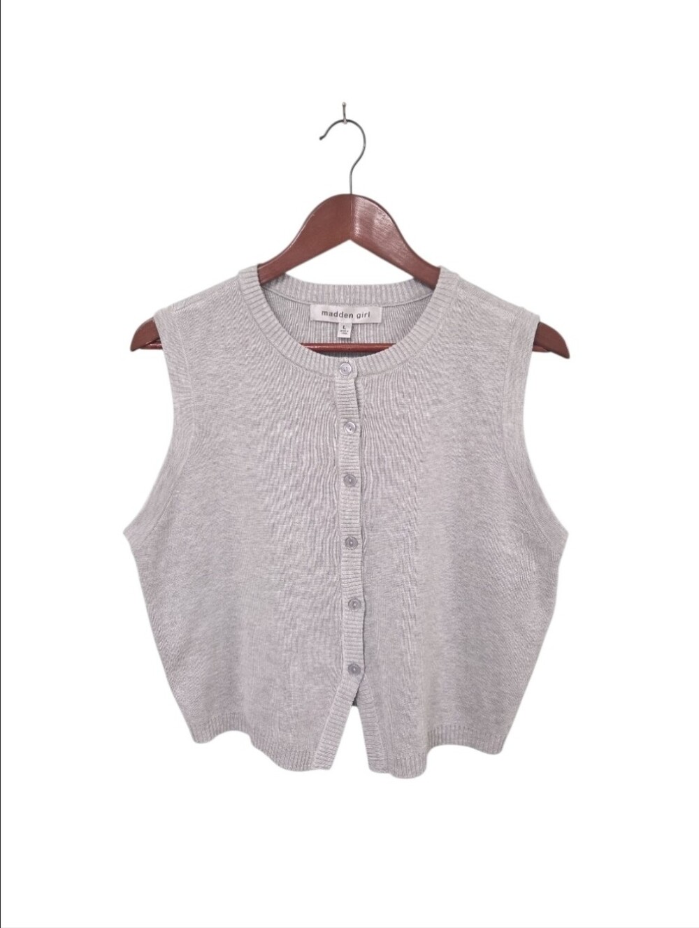 Madden Girl Grey Button Sweater Vest Womens Sz Large Office Career School New